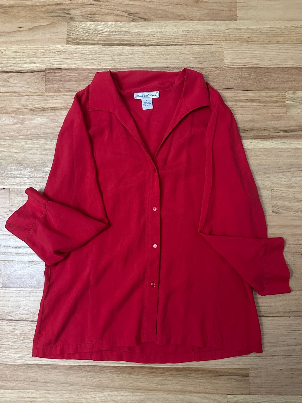 100% Silk Red Button-Up Blouse